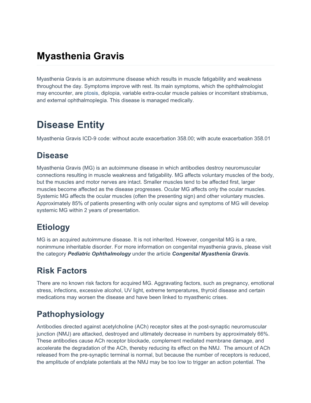 Myasthenia Gravis Disease Entity