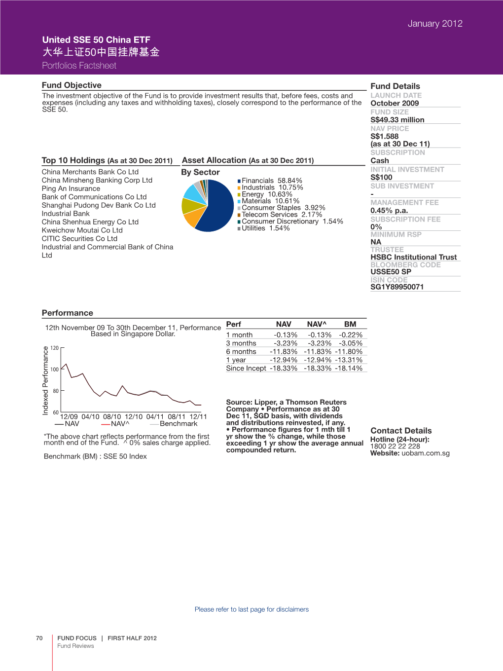 United SSE 50 China ETF January 2012