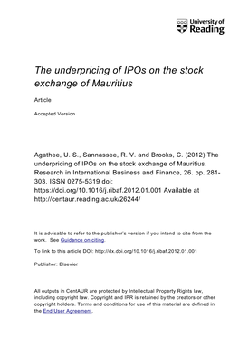 The Underpricing of Ipos on the Stock Exchange of Mauritius