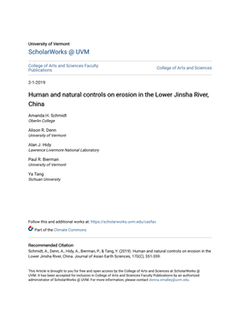 Human and Natural Controls on Erosion in the Lower Jinsha River, China