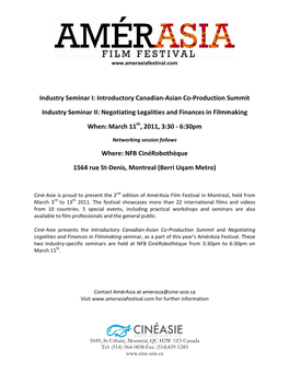 Industry Seminar I: Introductory Canadian-Asian Co-Production Summit