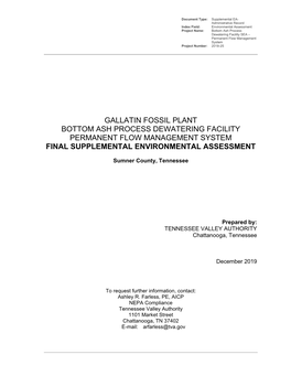 Gallatin Fossil Plant Bottom Ash Process Dewatering Facility Permanent Flow Management System Final Supplemental Environmental Assessment