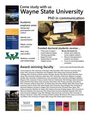 Come Study with Us Wayne State University Phd in Communication Academic Emphasis Areas Democratic Participation and Culture