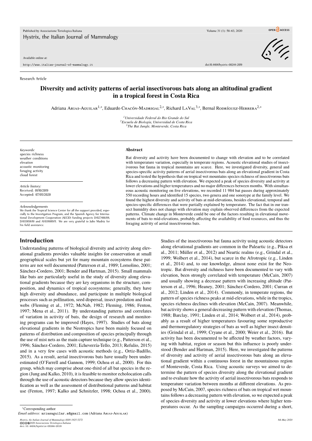 Neotropical Insectivorous Bats Along an Altitudinal Gradient