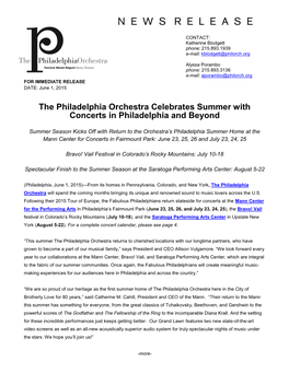 The Philadelphia Orchestra Celebrates Summer with Concerts in Philadelphia and Beyond