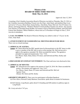Minutes of the BOARD of DIRECTORS MEETING Held: May 22, 2014