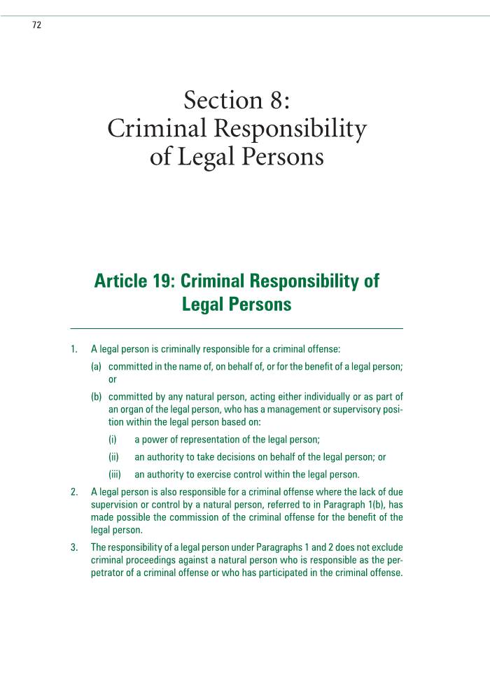 Section 8: Criminal Responsibility of Legal Persons