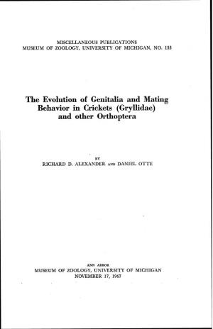 The Evolution of Genitalia and Mating Behavior in Crickets (Gryllidae) and Other Orthoptera