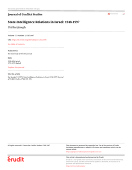 State-Intelligence Relations in Israel: 1948-1997 Uri Bar-Joseph