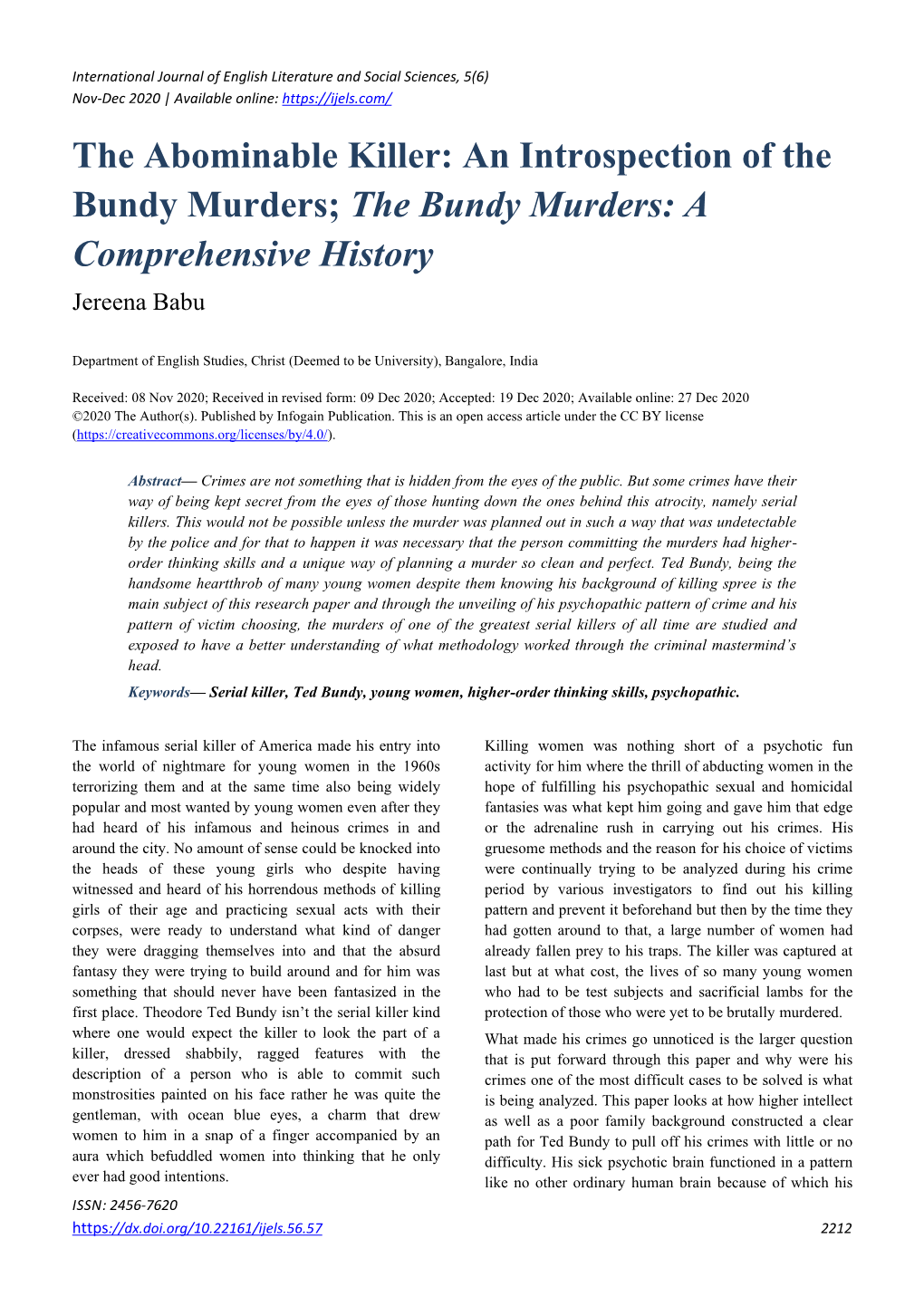 The Bundy Murders; the Bundy Murders: a Comprehensive History Jereena Babu