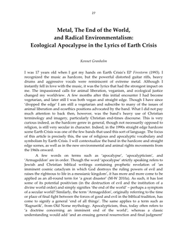 Metal, the End of the World, and Radical Environmentalism: Ecological Apocalypse in the Lyrics of Earth Crisis