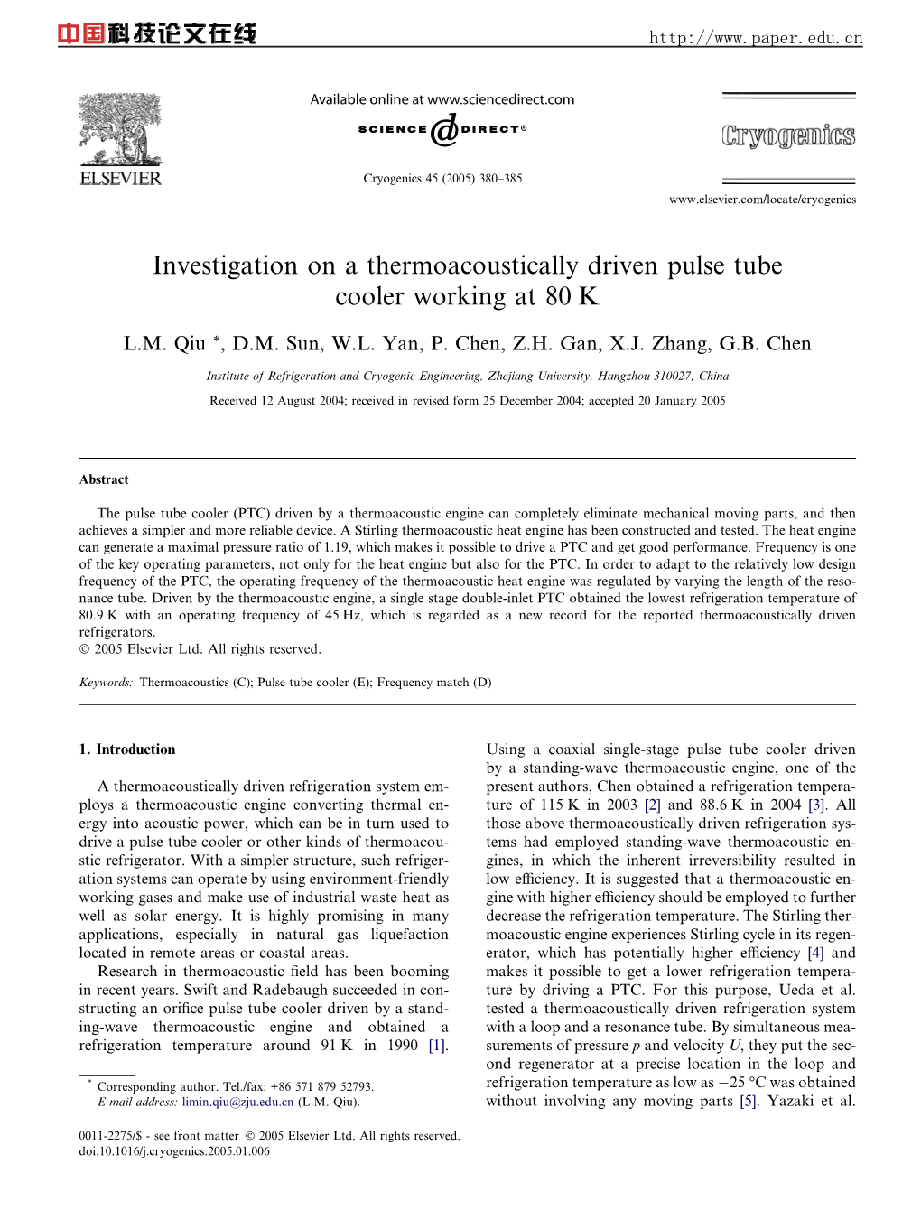 Investigation on a Thermoacoustically Driven Pulse Tube Cooler Working at 80 K