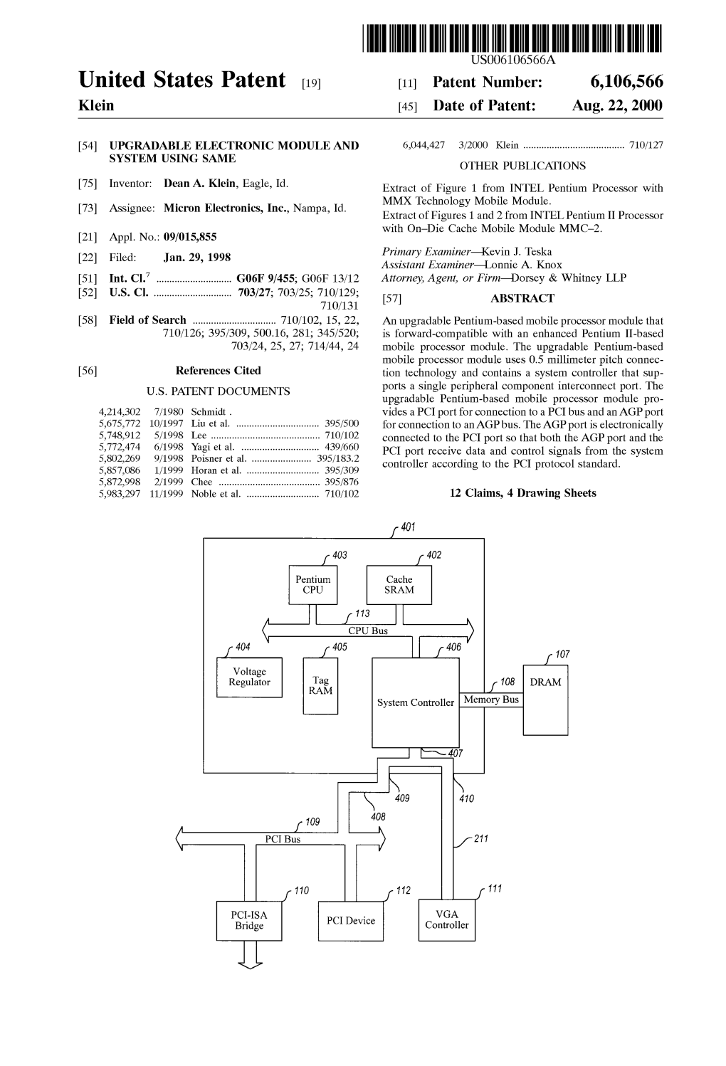 United States Patent (19) 11 Patent Number: 6,106,566 Klein (45) Date of Patent: Aug