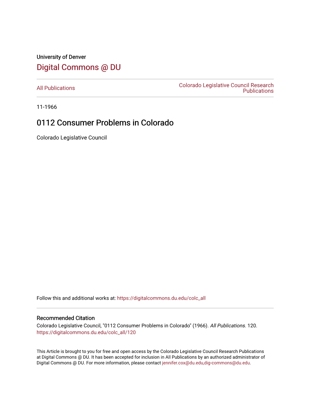 0112 Consumer Problems in Colorado