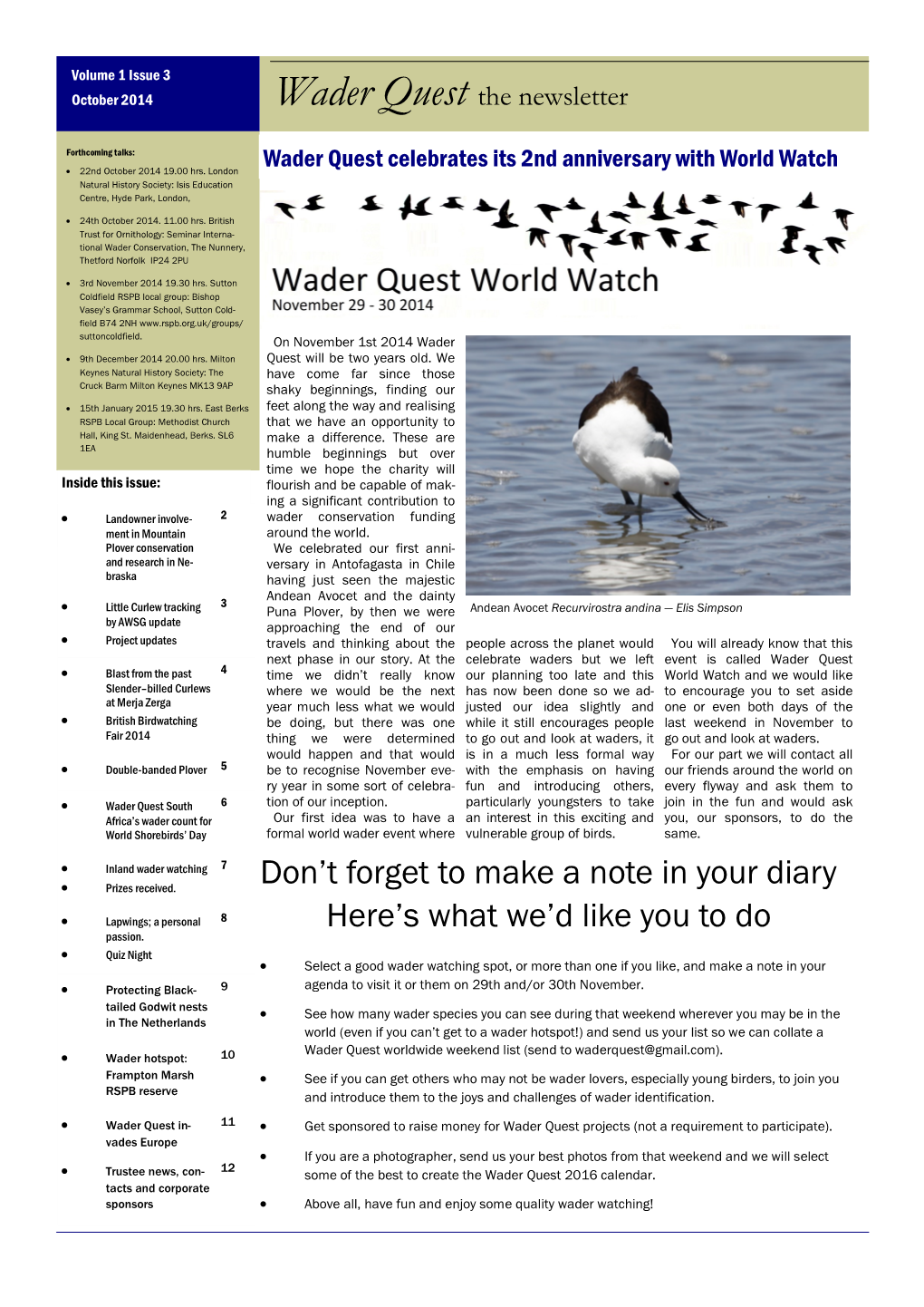 October 2014 Wader Quest the Newsletter