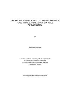 The Relationship of Testosterone, Appetite, Food Intake and Exercise in Male Adolescents