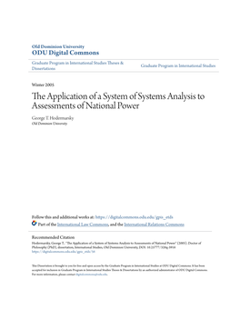 The Application of a System of Systems Analysis to Assessments of National Power George T