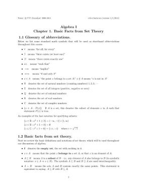 Algebra I Chapter 1. Basic Facts from Set Theory 1.1 Glossary of Abbreviations
