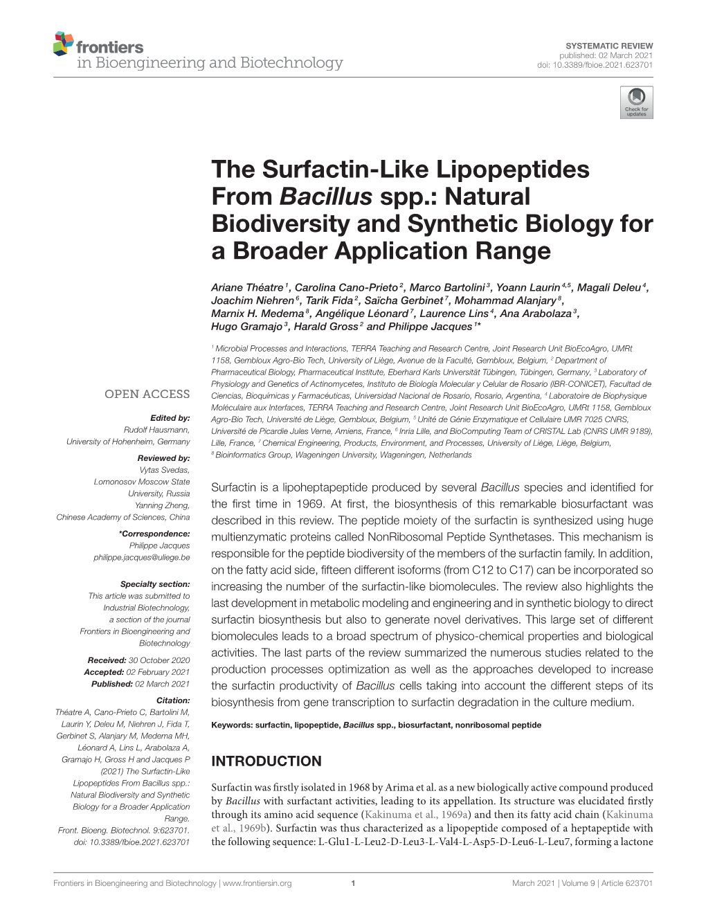 The Surfactin-Like Lipopeptides from Bacillus Spp.: Natural Biodiversity and Synthetic Biology for a Broader Application Range