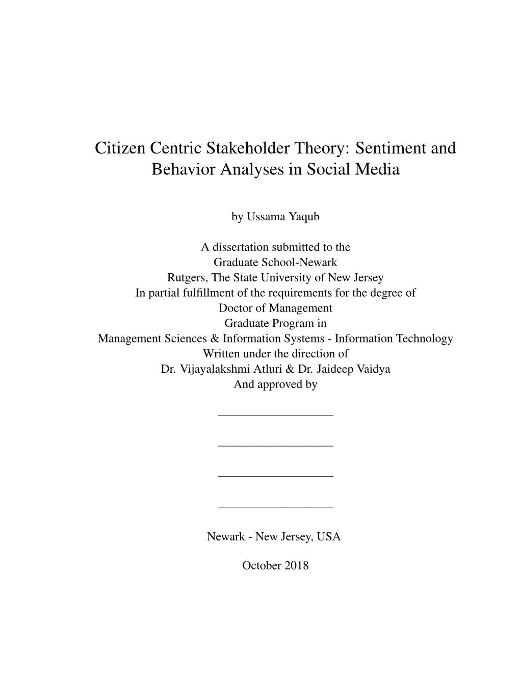 Citizen Centric Stakeholder Theory: Sentiment and Behavior Analyses in Social Media