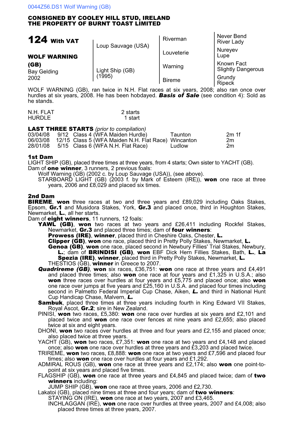0044Z56.DS1 Wolf Warning (GB) CONSIGNED by COOLEY HILL