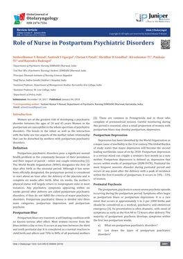 Role of Nurse in Postpartum Psychiatric Disorders