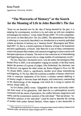 “The Waxworks of Memory” Or the Search for the Meaning of Life in John Banville's The