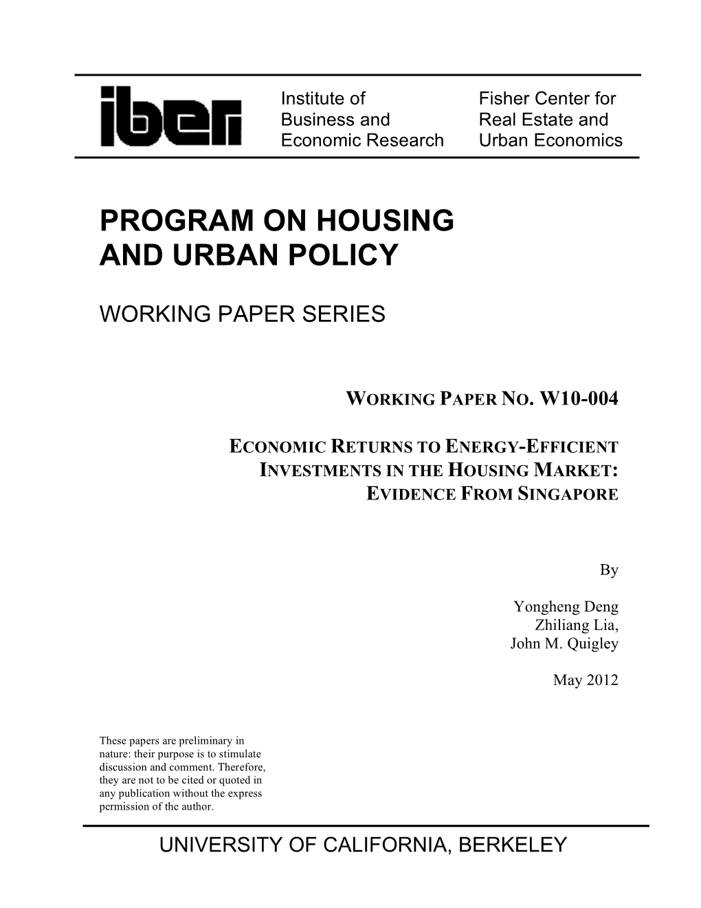 Economic Returns to Energy-Efficient Investments in the Housing Market: Evidence from Singapore