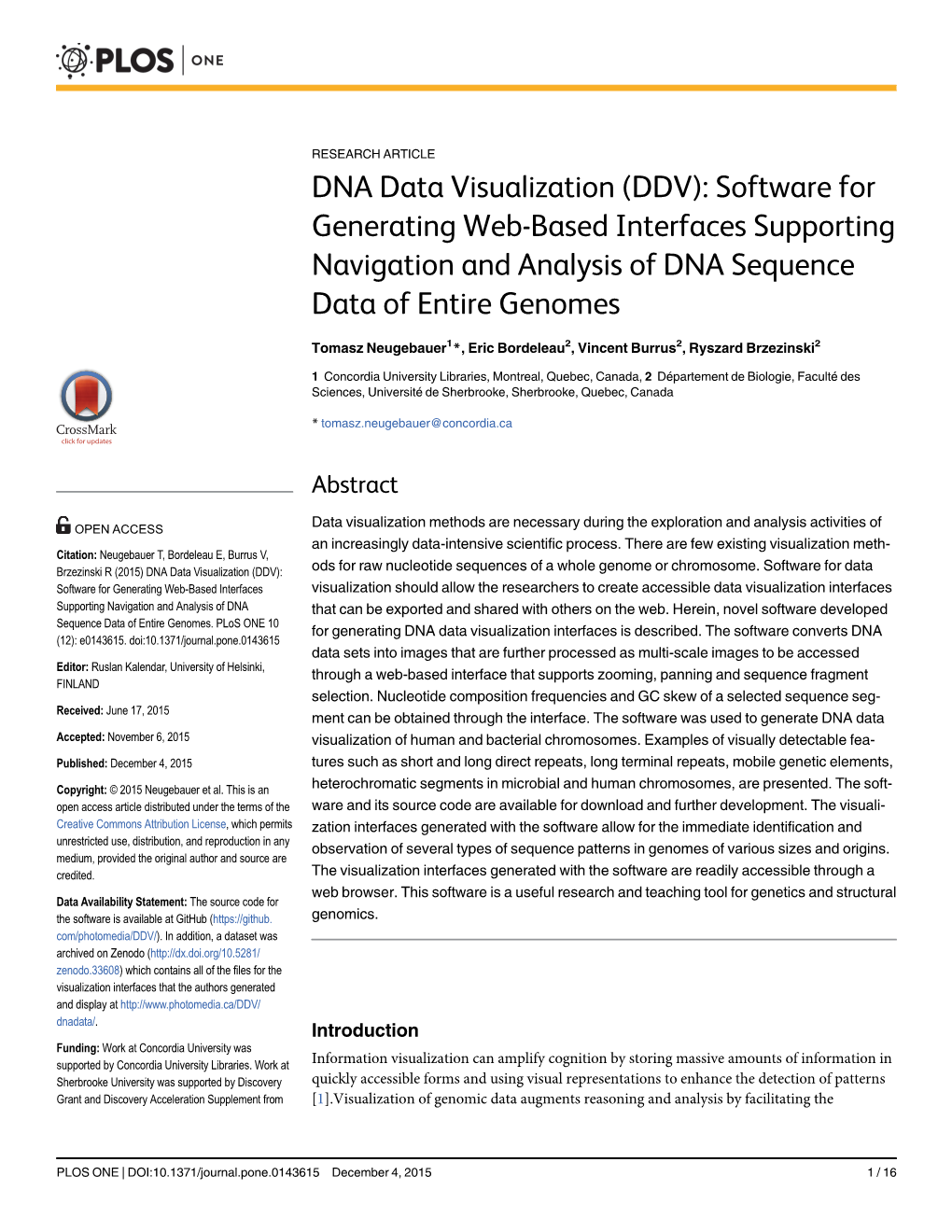 DNA Data Visualization (DDV): Software for Generating Web-Based Interfaces Supporting Navigation and Analysis of DNA Sequence Data of Entire Genomes