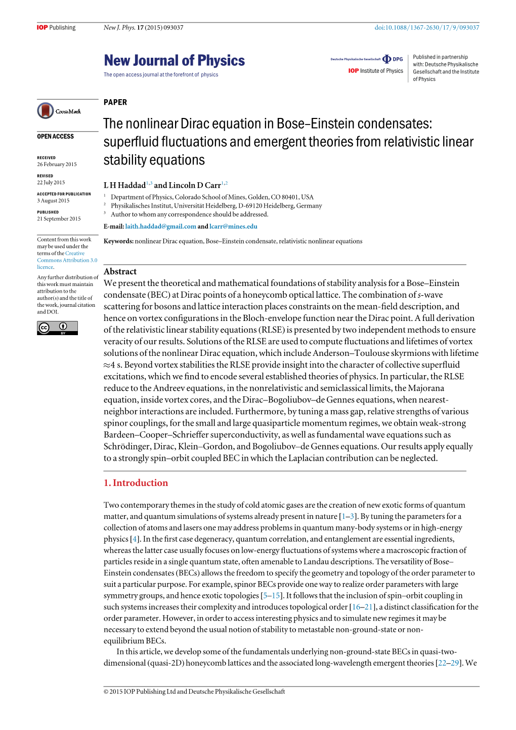 The Nonlinear Dirac Equation in Bose–Einstein Condensates: OPEN ACCESS Superﬂuid ﬂuctuations and Emergent Theories from Relativistic Linear