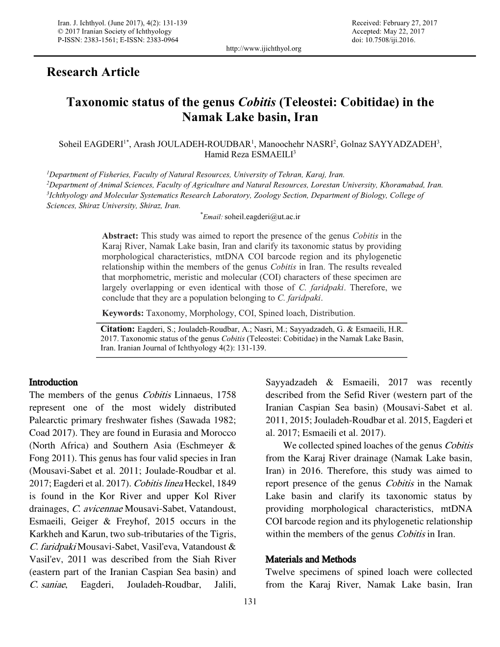 Research Article Taxonomic Status of The