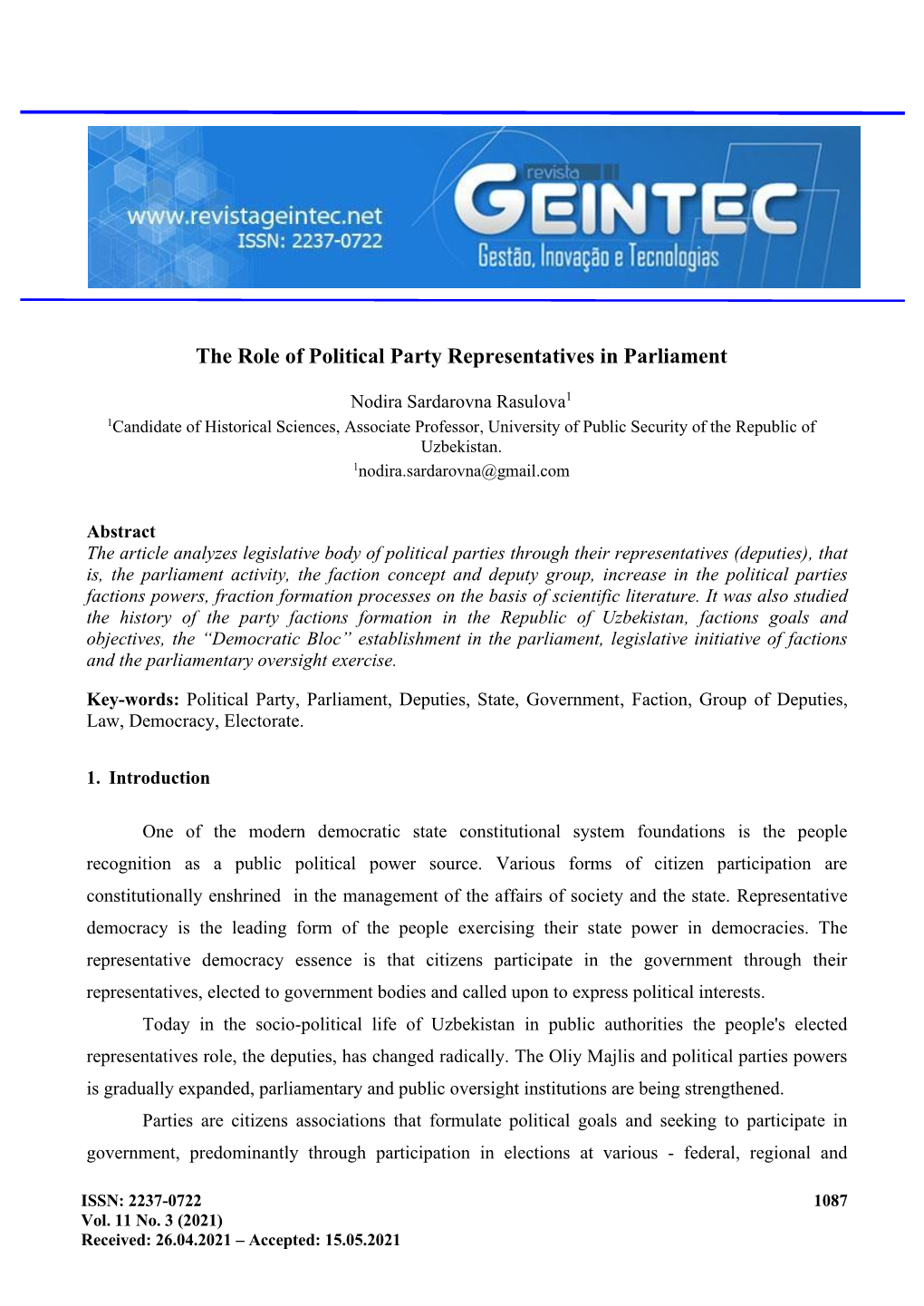 The Role of Political Party Representatives in Parliament