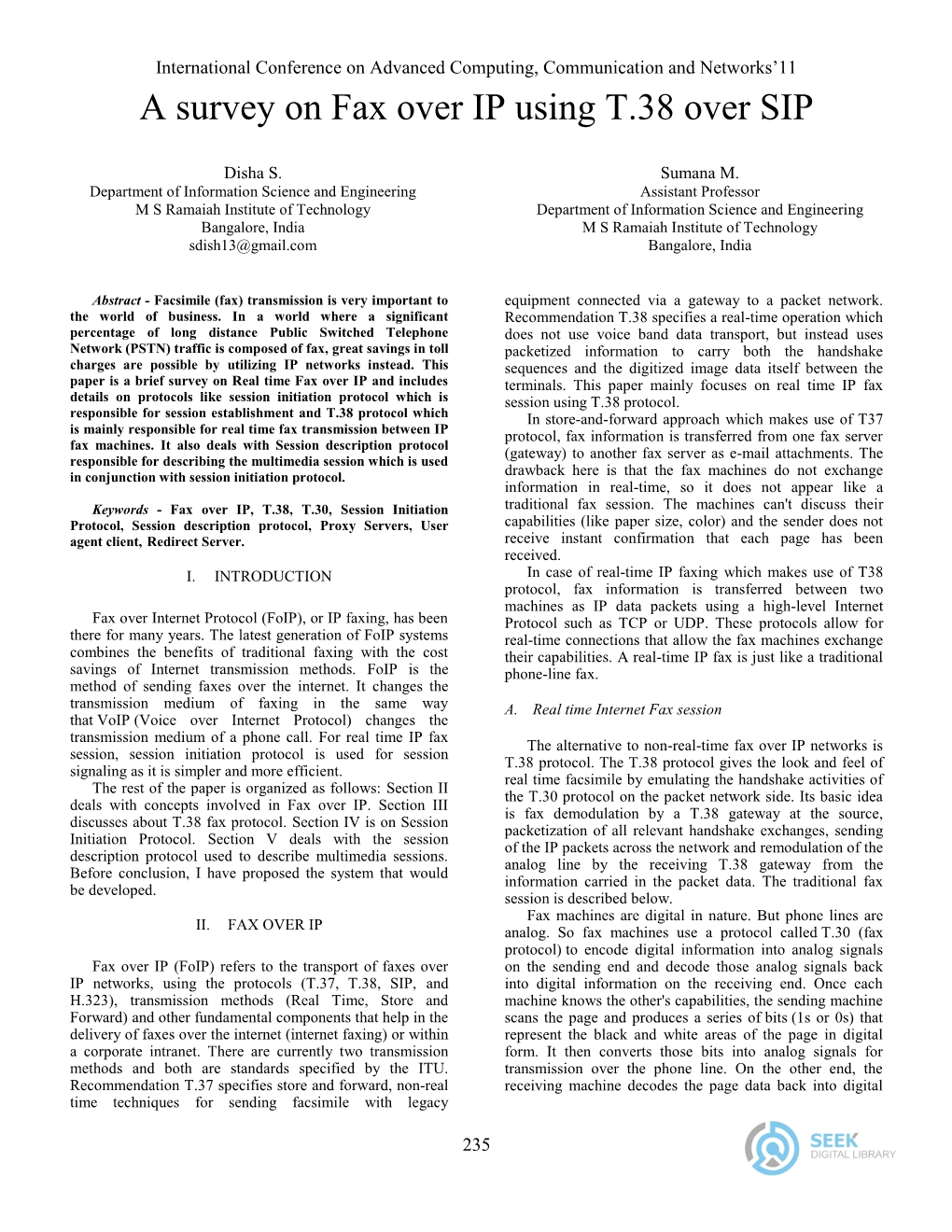 A Survey on Fax Over IP Using T.38 Over SIP