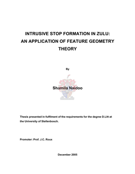 Intrusive Stop Formation in Zulu : an Application of Feature Geometry Theory