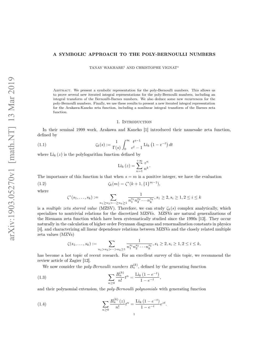 Arxiv:1903.05270V1 [Math.NT]