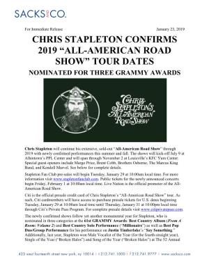 Chris Stapleton Official Press Release 2019