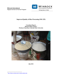 Improved Quality of Rice Processing (NIG 225)