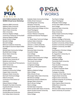 List of Hbcus Invited to the PGA WORKS Virtual Career Workshop