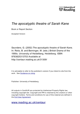 The Apocalyptic Theatre of Sarah Kane