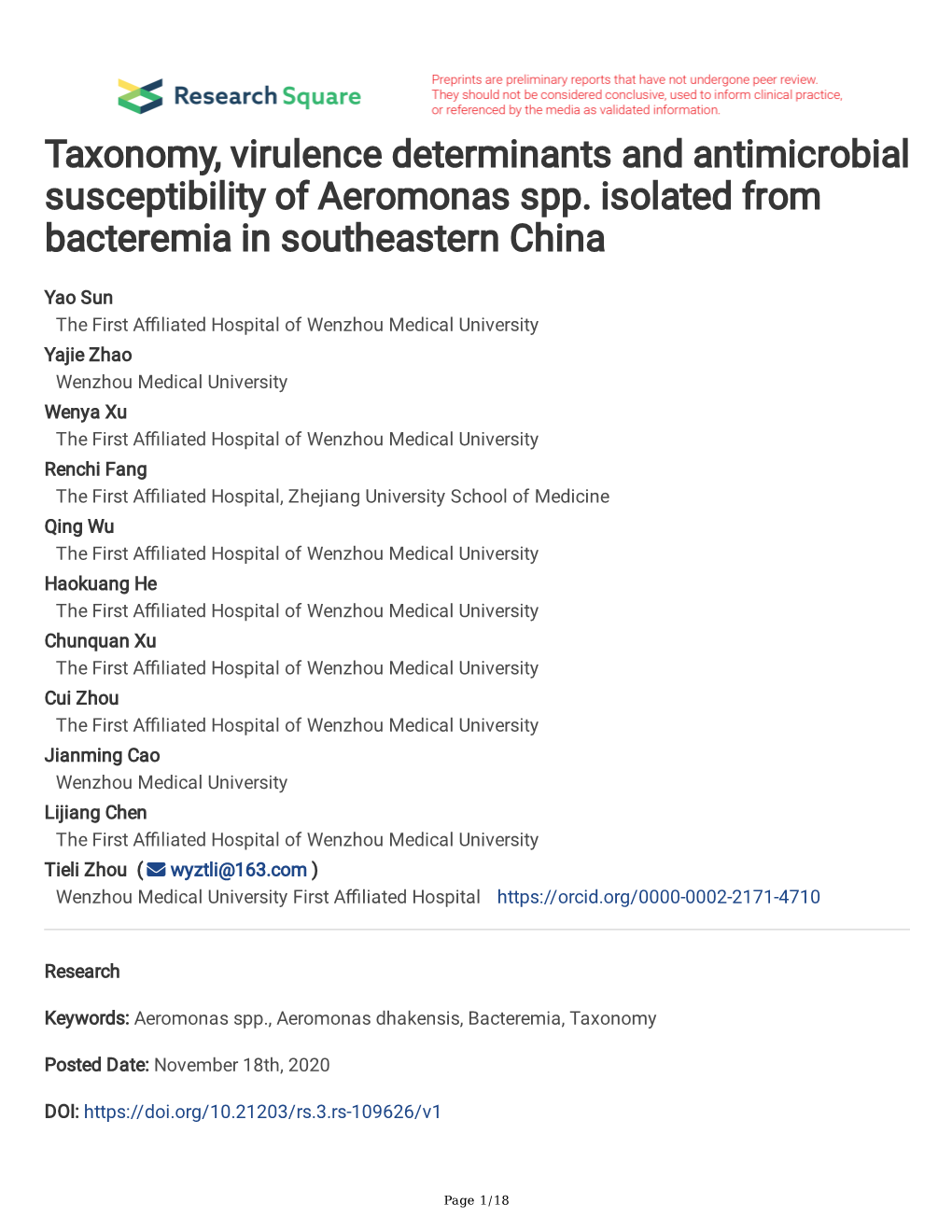 Taxonomy, Virulence Determinants and Antimicrobial Susceptibility of Aeromonas Spp