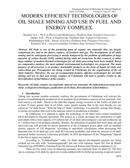 Modern Efficient Technologies of Oil Shale Mining and Use in Fuel and Energy Complex