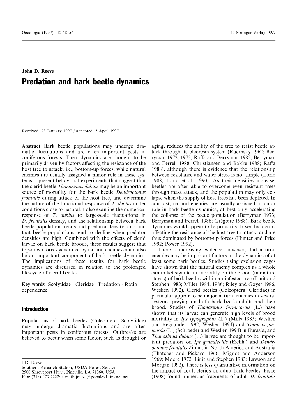 Predation and Bark Beetle Dynamics