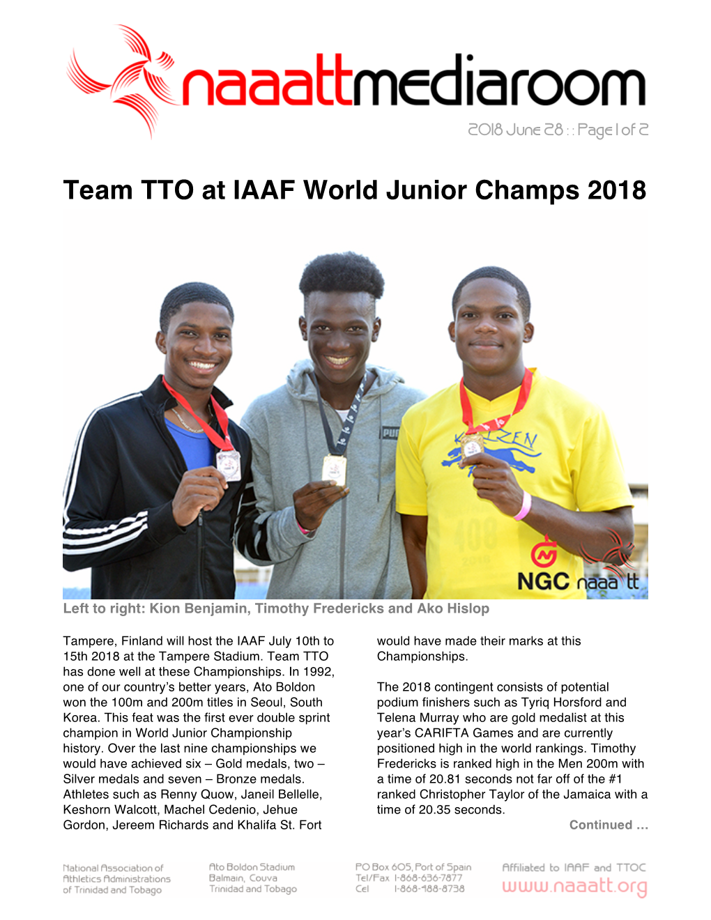 Team TTO at IAAF World Junior Champs 2018