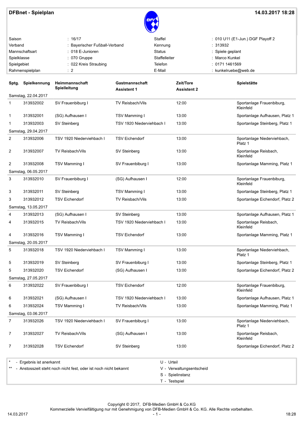 Dfbnet - Spielplan 14.03.2017 18:28