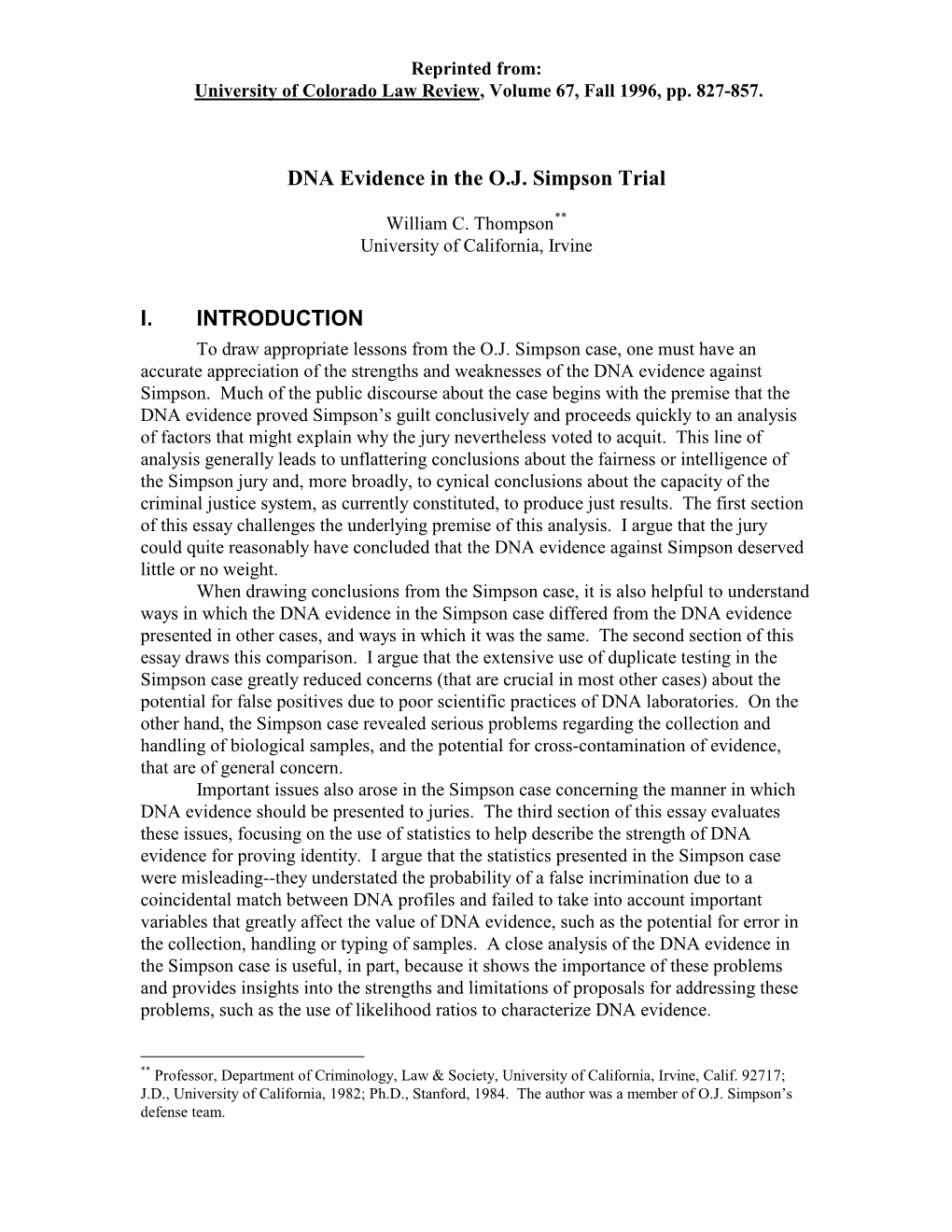 DNA Evidence in the OJ Simpson Trial