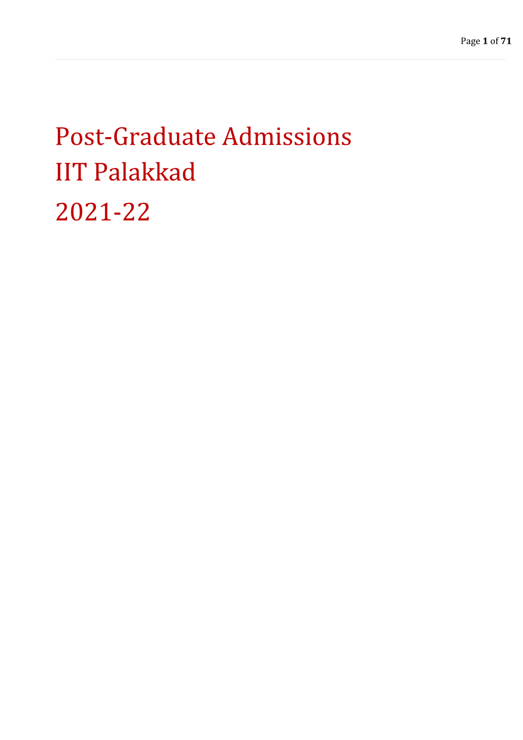 Post-Graduate Admissions IIT Palakkad 2021-22