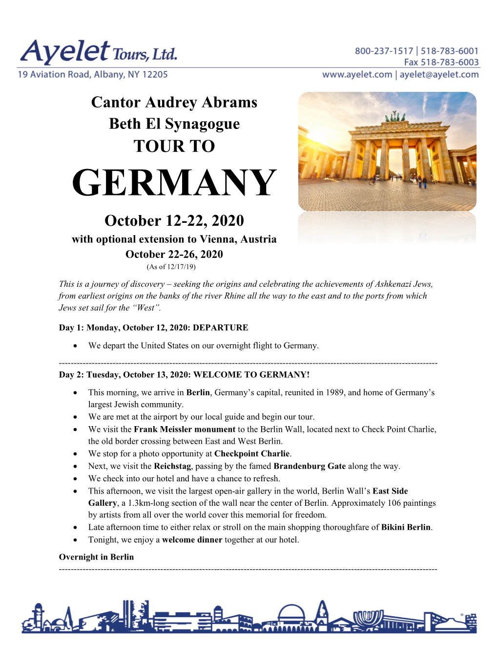 GERMANY October 12-22, 2020 with Optional Extension to Vienna, Austria October 22-26, 2020 (As of 12/17/19)