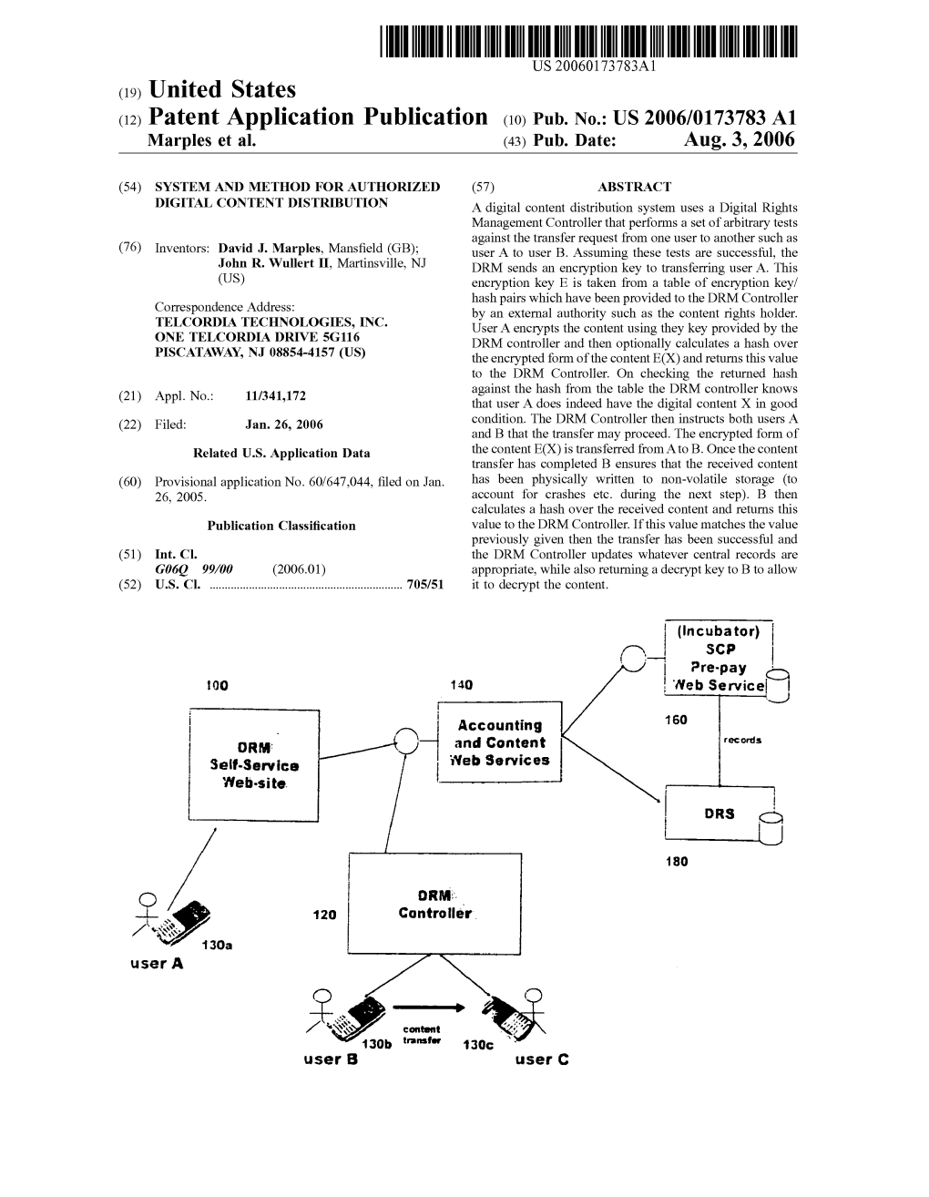 (12) Patent Application Publication (10) Pub. No.: US 2006/0173783 A1 Marples Et Al