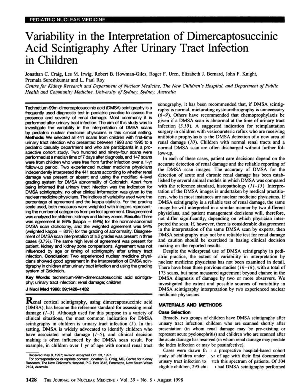 Variability in the Interpretation of Dimercaptosuccinic Acid Scintigraphy After Urinary Tract Infection in Children