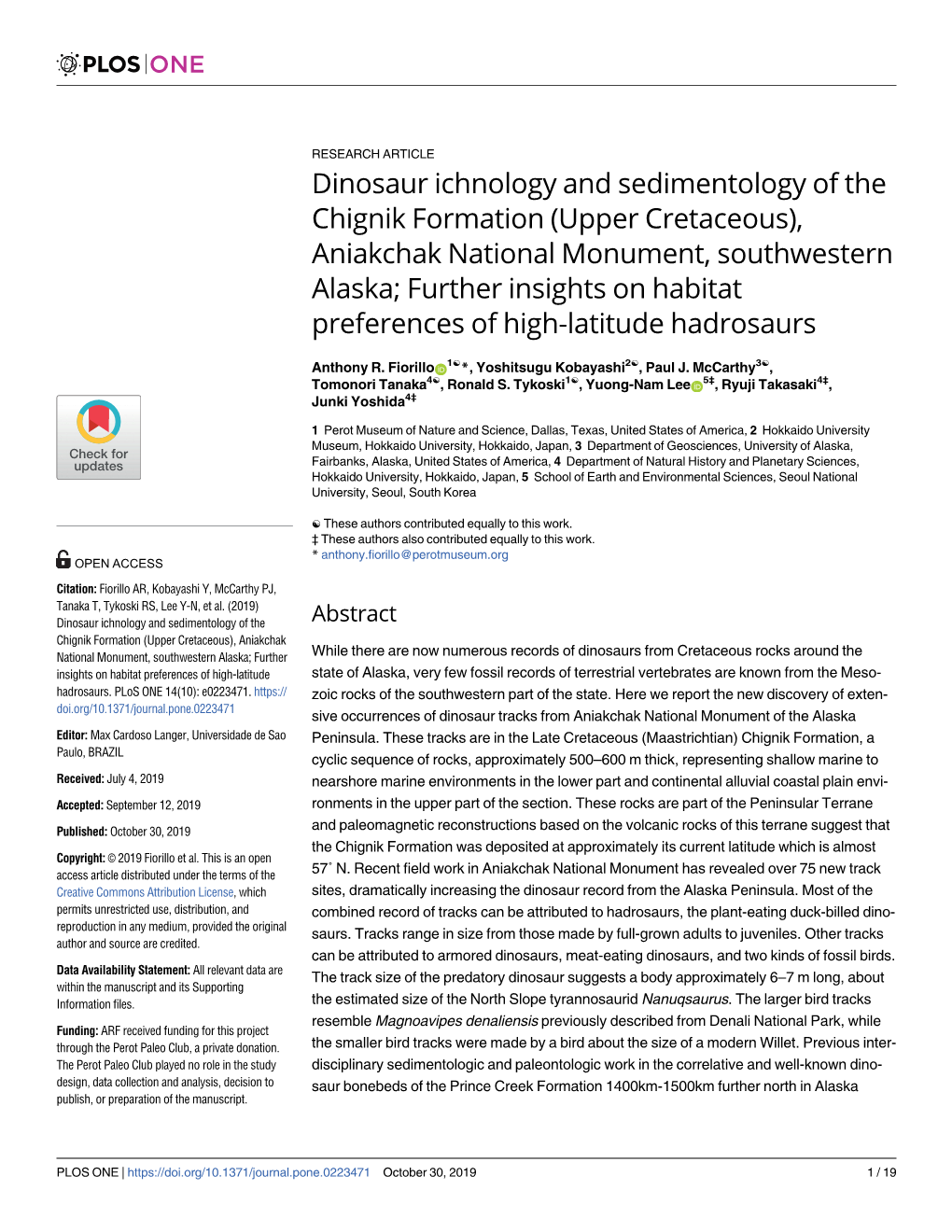 Upper Cretaceous), Aniakchak National Monument, Southwestern Alaska; Further Insights on Habitat Preferences of High-Latitude Hadrosaurs